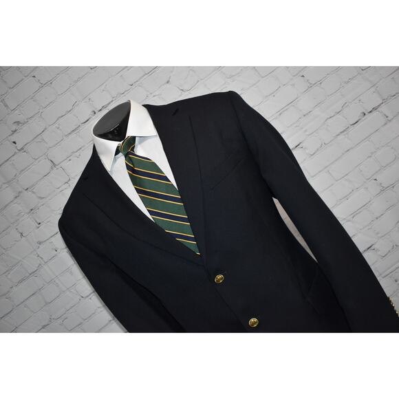 Stafford Blazer Sportscoat Jacket Gold Buttons Mens Size 44 Long 2Btns Navy Blue - Picture 2 of 10